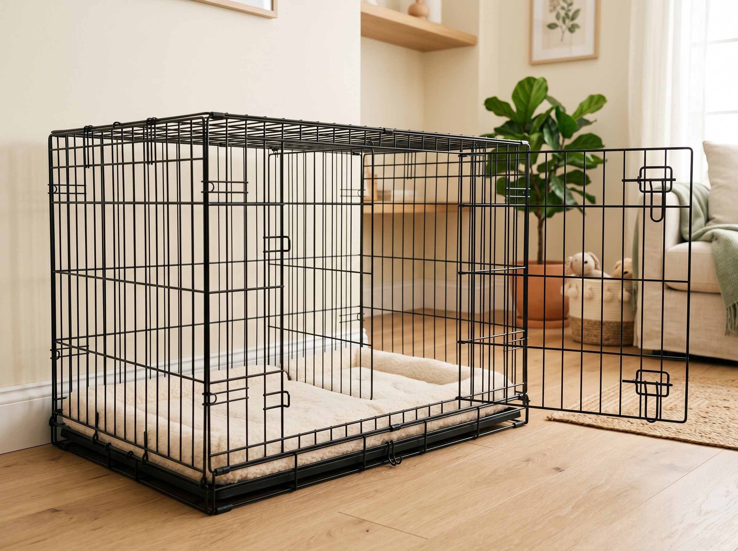 Illustration representing a folding wire dog crate